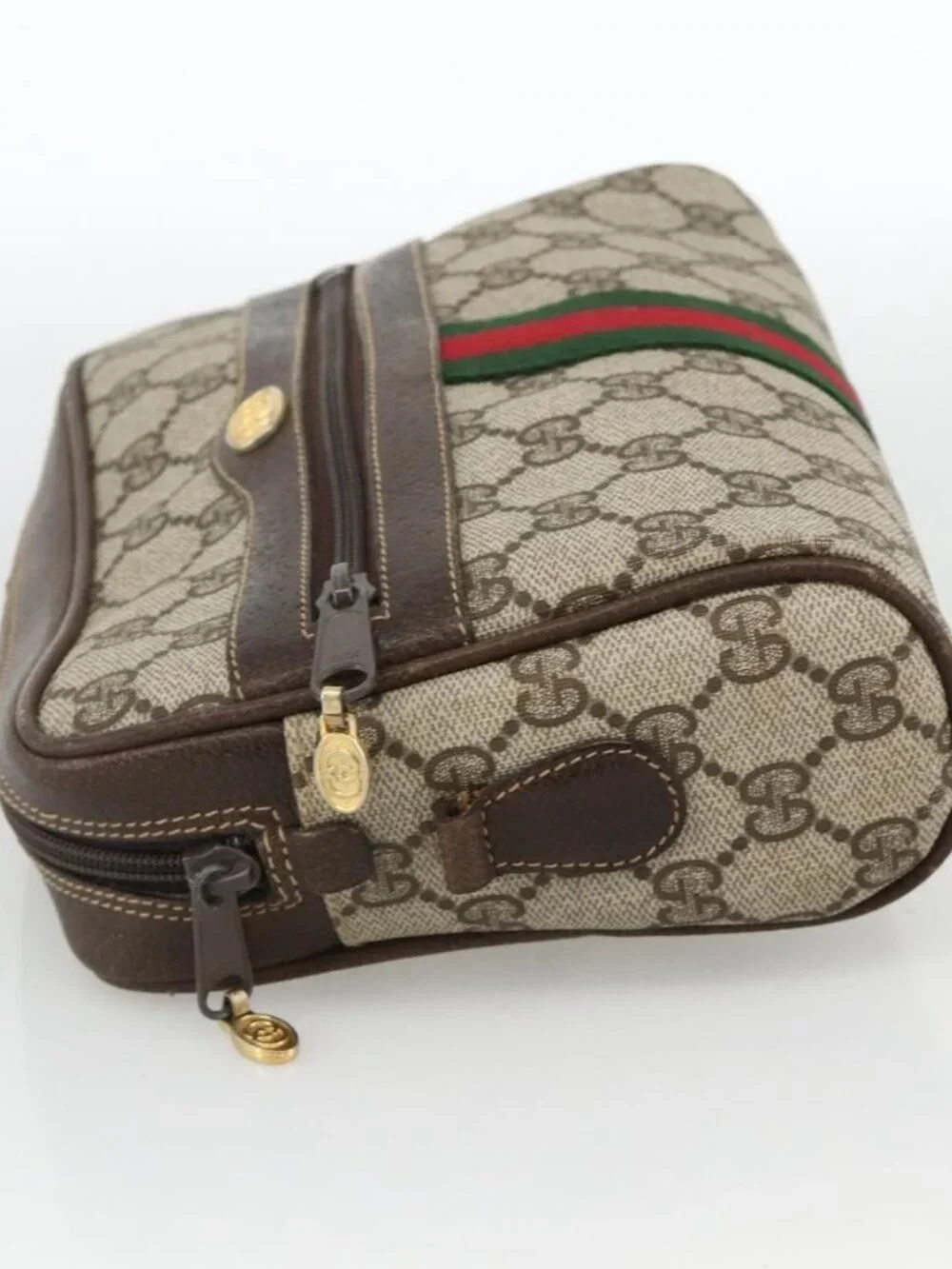 GUCCI GG Supreme Web Sherry Line Shoulder Bag PVC Beige Gold 010 378 Auth BAZ183